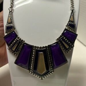 Purple and Cream Geometric Statement Necklace